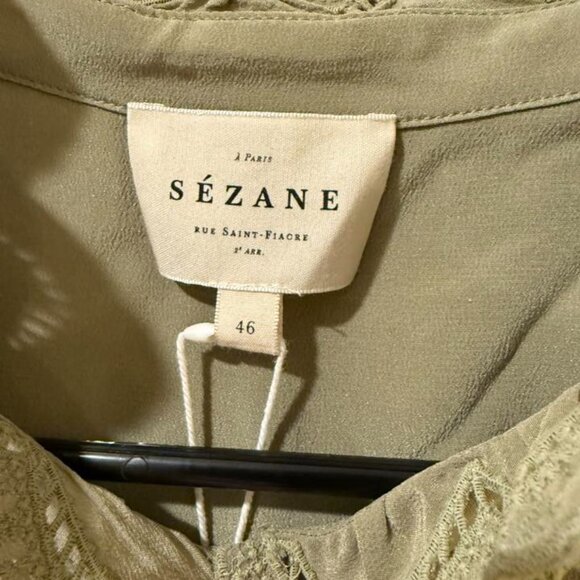 BNWT Sezane Chlo Pistachio Green Light Kaki Silk 46 14 - Picture 7 of 7